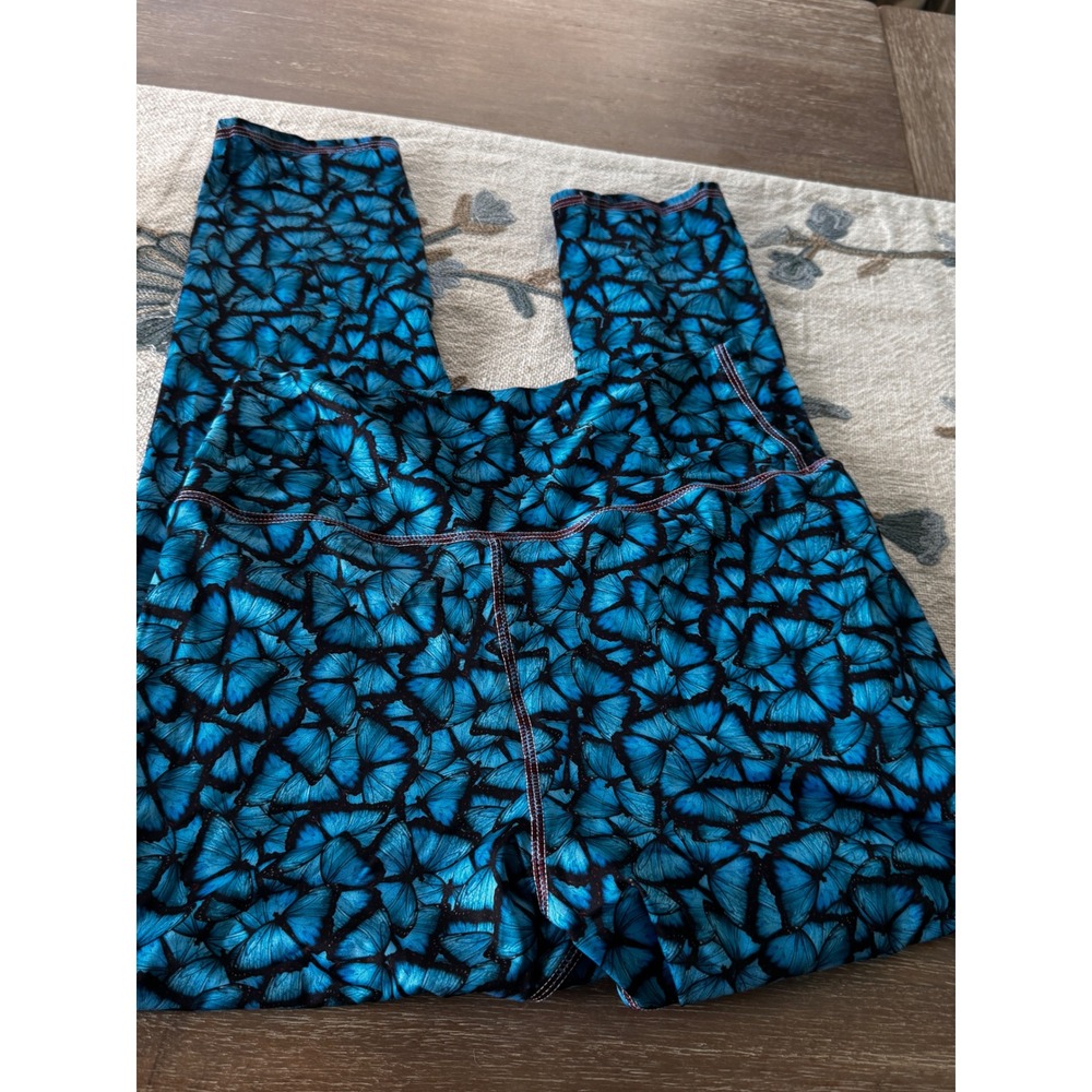 Brittany Allen Athleisure Blue Butterfly Print High Waisted Leggings X Large - Picture 4 of 5